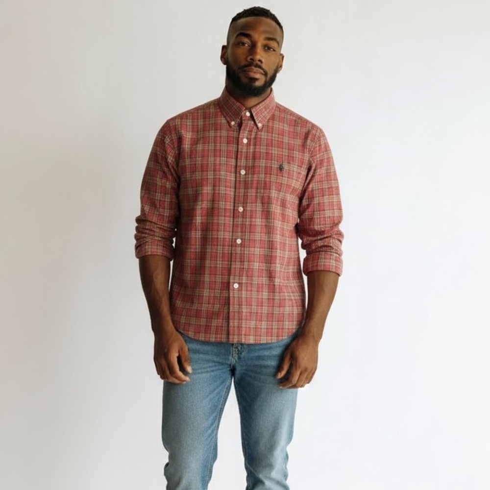 Polo Ralph Lauren‎ Men’s Red Green Plaid Button Down Shirt Size L Classic Fit